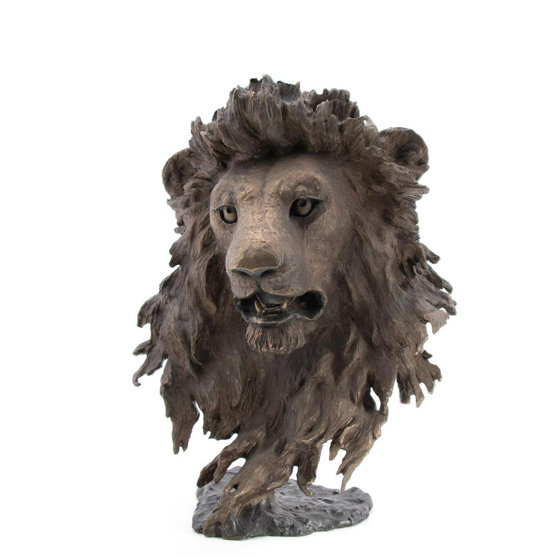 MARK HOPKINS GUARDIAN OF THE PLAINS, LION, BRONZE: Mark Hopkins (American/Colorado/Georgia, 20th/21st century). "Guardian of the Plains" -1994, bronze. Signed, dated and numbered 445 of 750. Approx. h. 15.75"