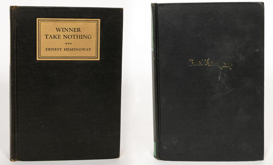 TWO ERNEST HEMINGWAY FIRST EDITION BOOKS: Group of two Ernest Hemingway first edition novels comprising of "Winner Take Nothing", published by Charles Scribner's Sons, New York in 1933, first edition designated by "A "under copyright verso ti
