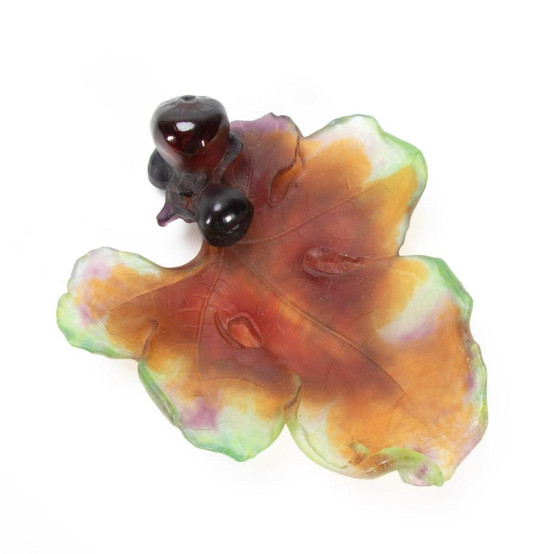 DAUM CRYSTAL PATE DE VERRE FIG LEAF BOWL (1 of 7)