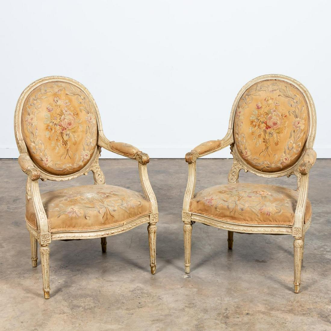 PAIR, LOUIS XVI STYLE AUBUSSON FAUTEUILS (1 of 6)