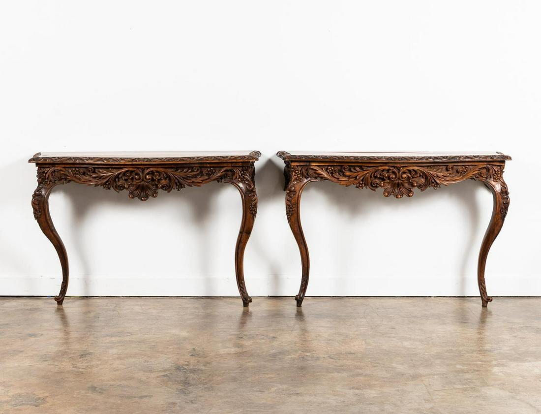PR., 19TH C. ROCOCO STYLE CARVED WALNUT CONSOLES (1 of 6)