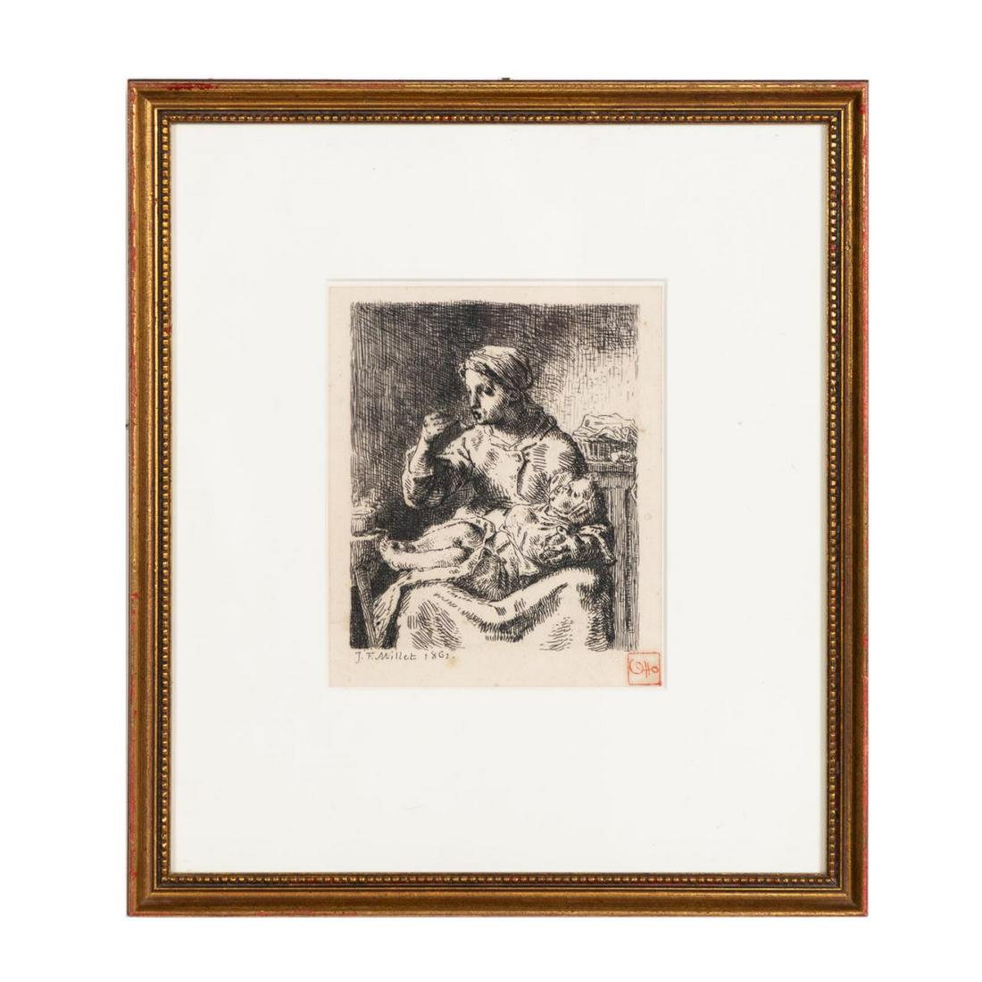 JEAN-FRANCOIS MILLET, "LA BOUILLIE" ETCHING FRAMED (1 of 4)