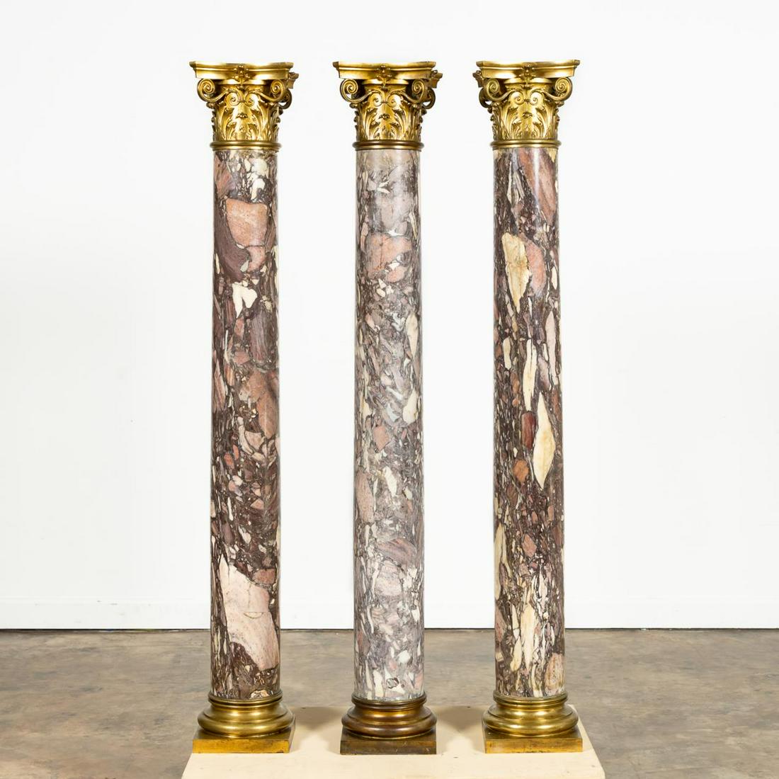 SET, 3 GILT BRONZE BRECHE VIOLETTE MARBLE COLUMNS (1 of 5)