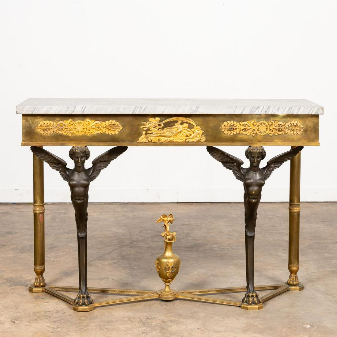 LATE 19TH C. EMPIRE STYLE BRONZE CONSOLE TABLE (1 of 6)