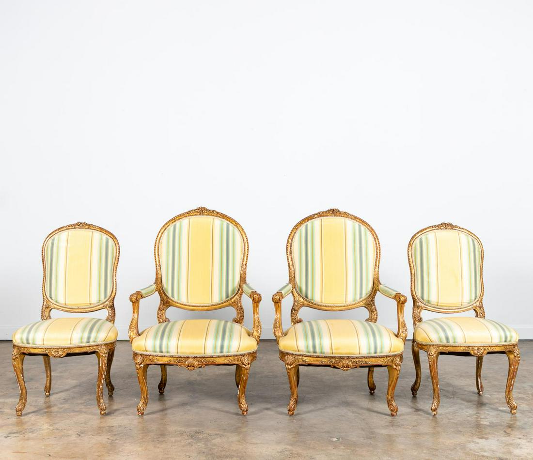 LOUIS XV STYLE GILTWOOD SALON CHAIRS, 4PC (1 of 5)