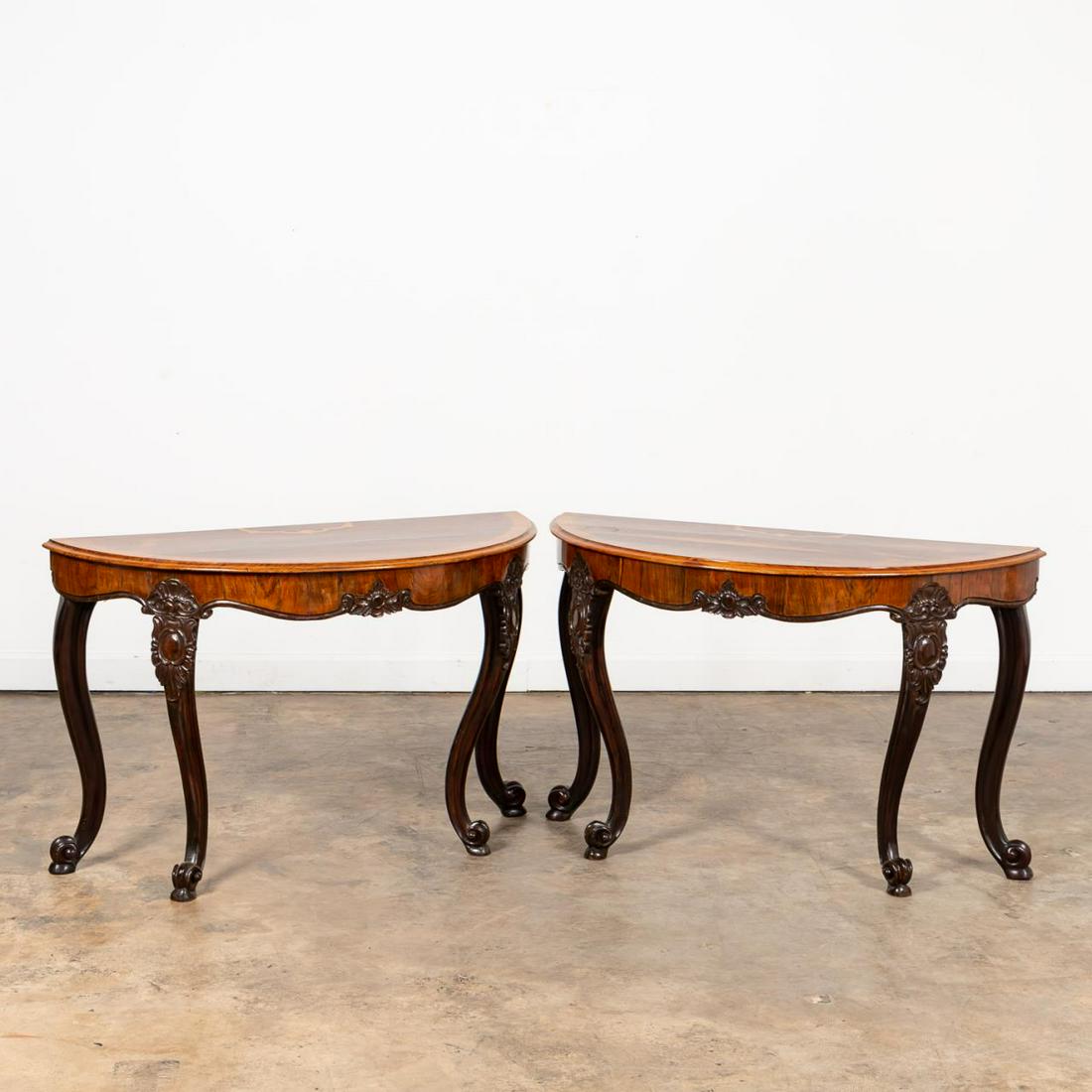 PR., ITALIAN ROCOCO STYLE WALNUT DEMILUNE TABLES (1 of 5)