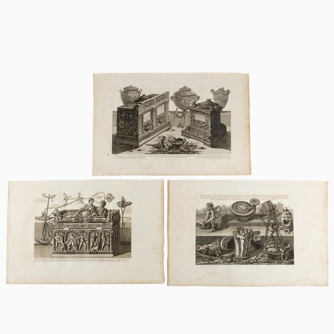 3 PCS PIRANESI ENGRAVINGS, CLASSICAL LAMPS & URNS (1 of 6)