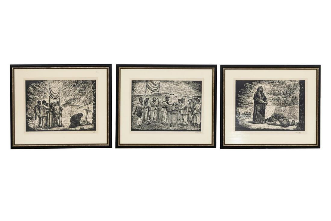 3 PCS, LEOPOLDO MENDEZ WOODCUTS, FRAMED AS SET (1 of 5)