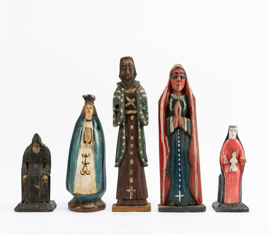5 PCS, POLYCHROMED CARVED WOOD SANTOS FIGURES (1 of 9)