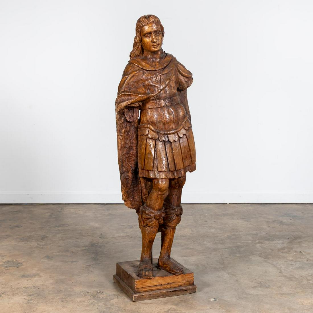 18TH C. ST. MICHAEL CARVED PINEWOOD SCULPTURE (1 of 5)