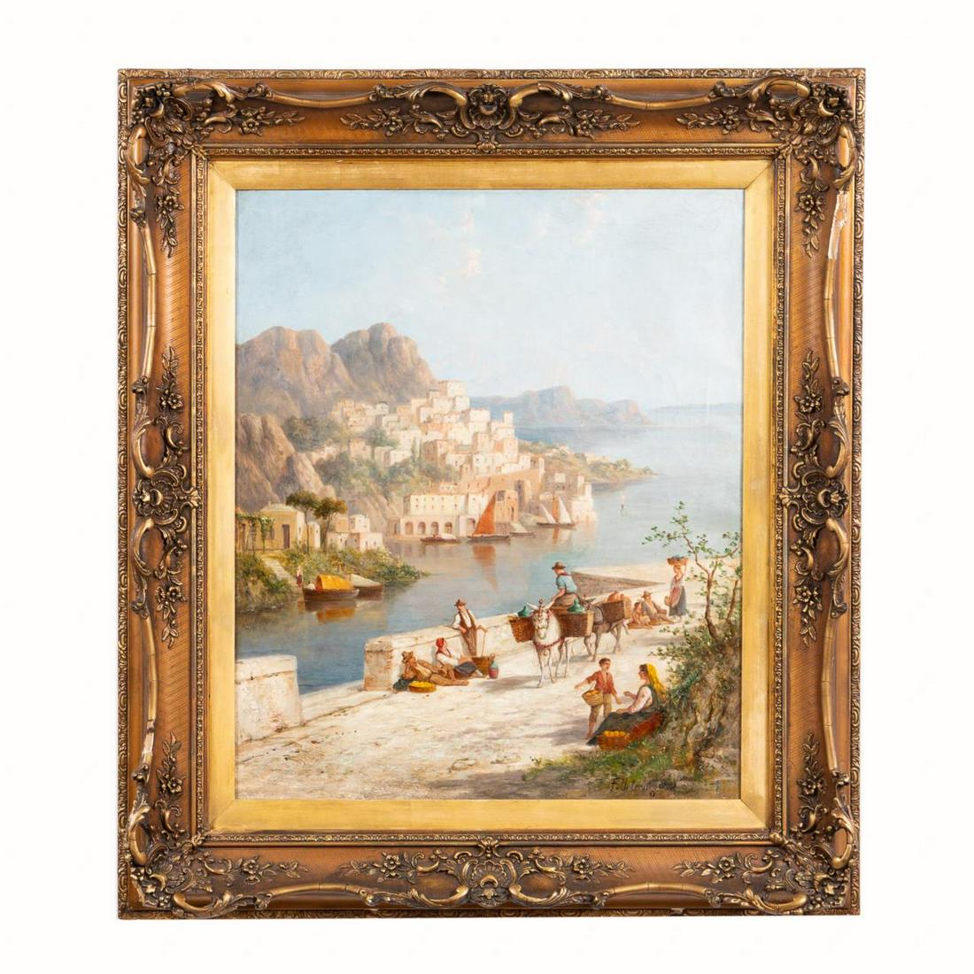 CONTINENTAL SCHOOL, ITALIAN COASTAL SCENE, FRAMED (1 of 5)