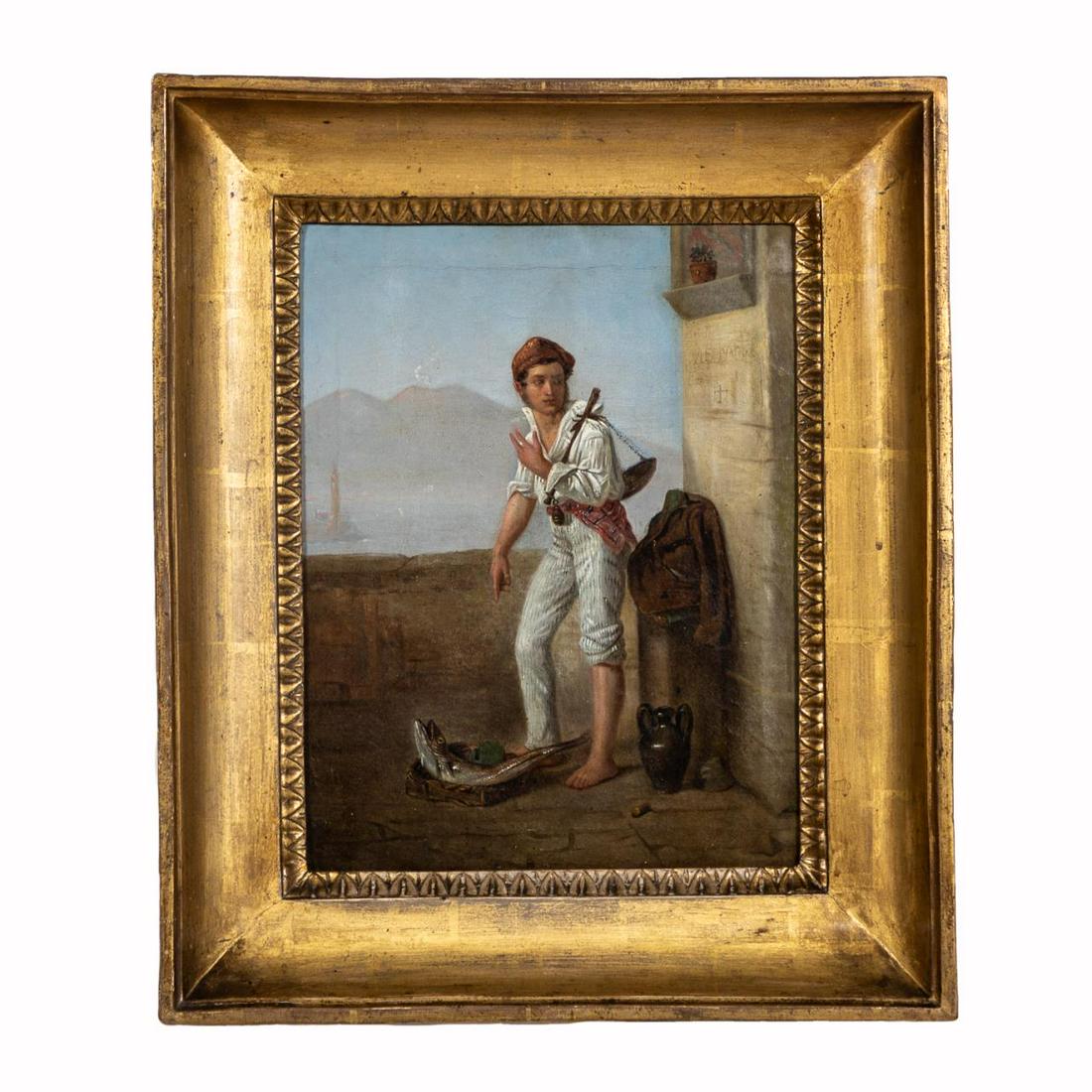 CONTINENTAL SCHOOL, FISHERMAN, MASANIELLO, 1826: Continental school, 19th century. "Portrait of a Fisherman", 1826. Apparently unsigned, inscribed verso "Portrait of Signor __ / of Naples / __ Masaniello. / by a famous Flemish / Artist resident ther