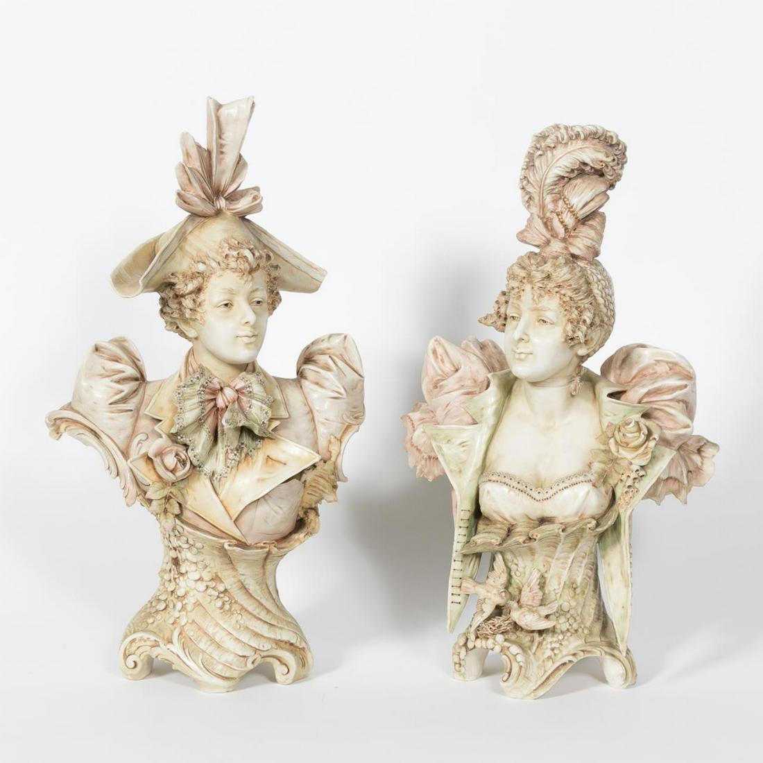 TWO ART NOUVEAU PORCELAIN FIGURAL BUSTS, 19TH C. (1 of 10)