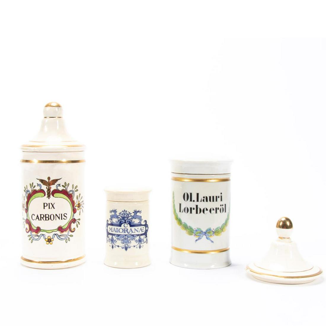 3 PCS, CERAMIC LIDDED APOTHECARY JARS, DELFT (1 of 5)