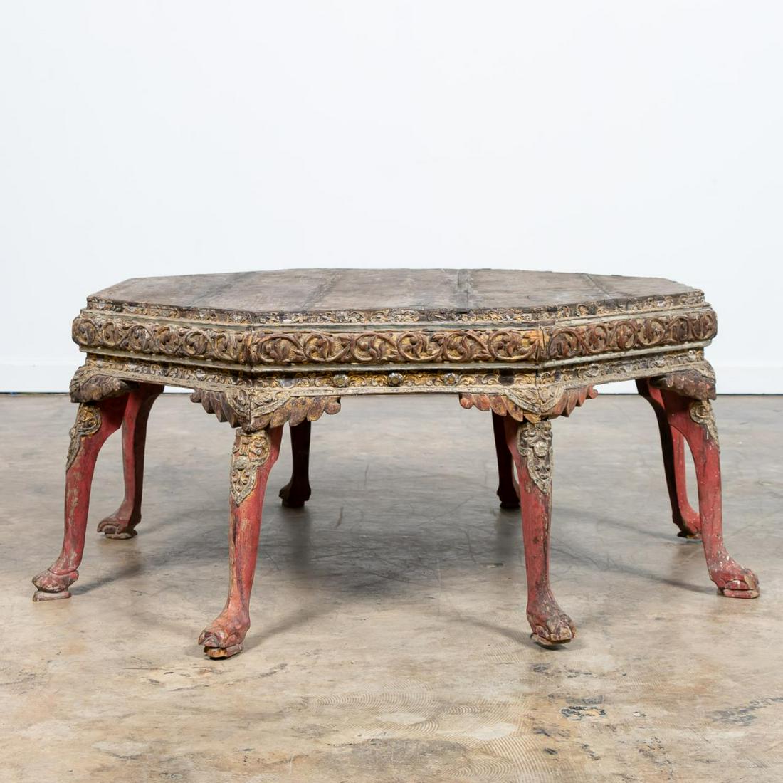 20TH C. INDIAN OCTAGONAL CARVED WOOD LOW TABLE (1 of 5)