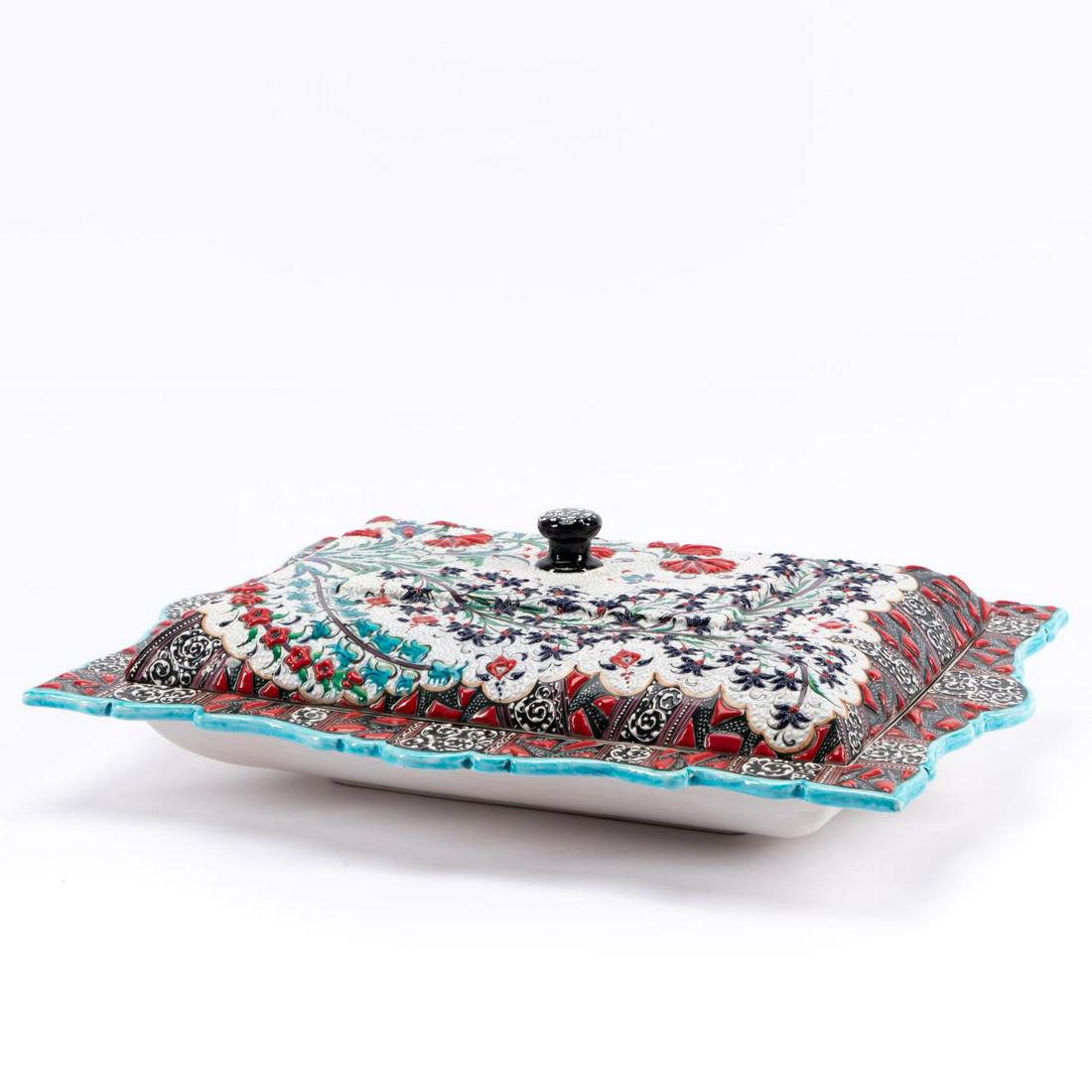 TURKISH TIN GLAZED LIDDED PLATTER (1 of 8)