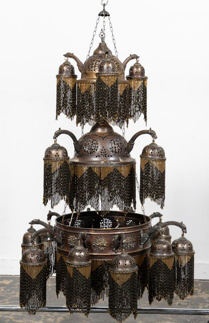 MOROCCAN PIERCED BRASS AND BEADED CHANDELIER (1 of 9)