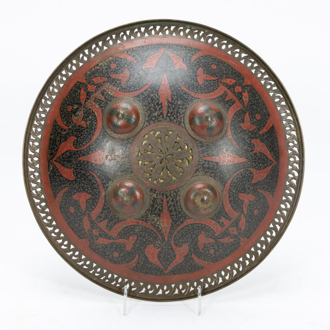 19TH C. RED AND BLACK ENAMELED PERSIAN SHIELD (1 of 4)