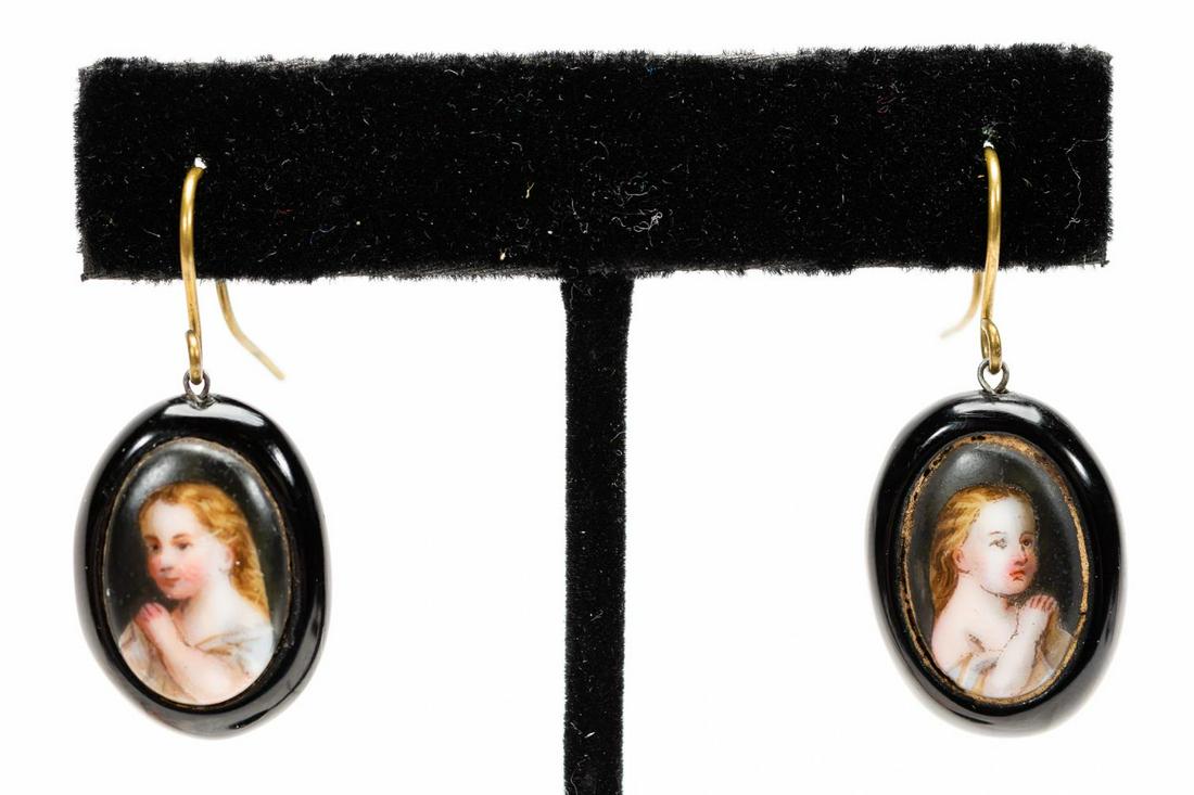 PAIR, VICTORIAN MINIATURE PORTRAIT DROP EARRINGS (1 of 3)