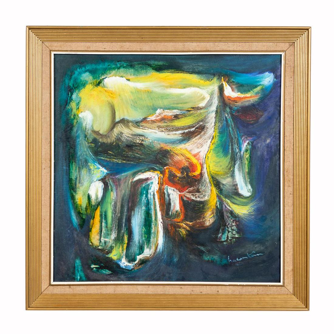 MCM COLORFUL ABSTRACT OIL ON CANVAS, FRAMED (1 of 4)