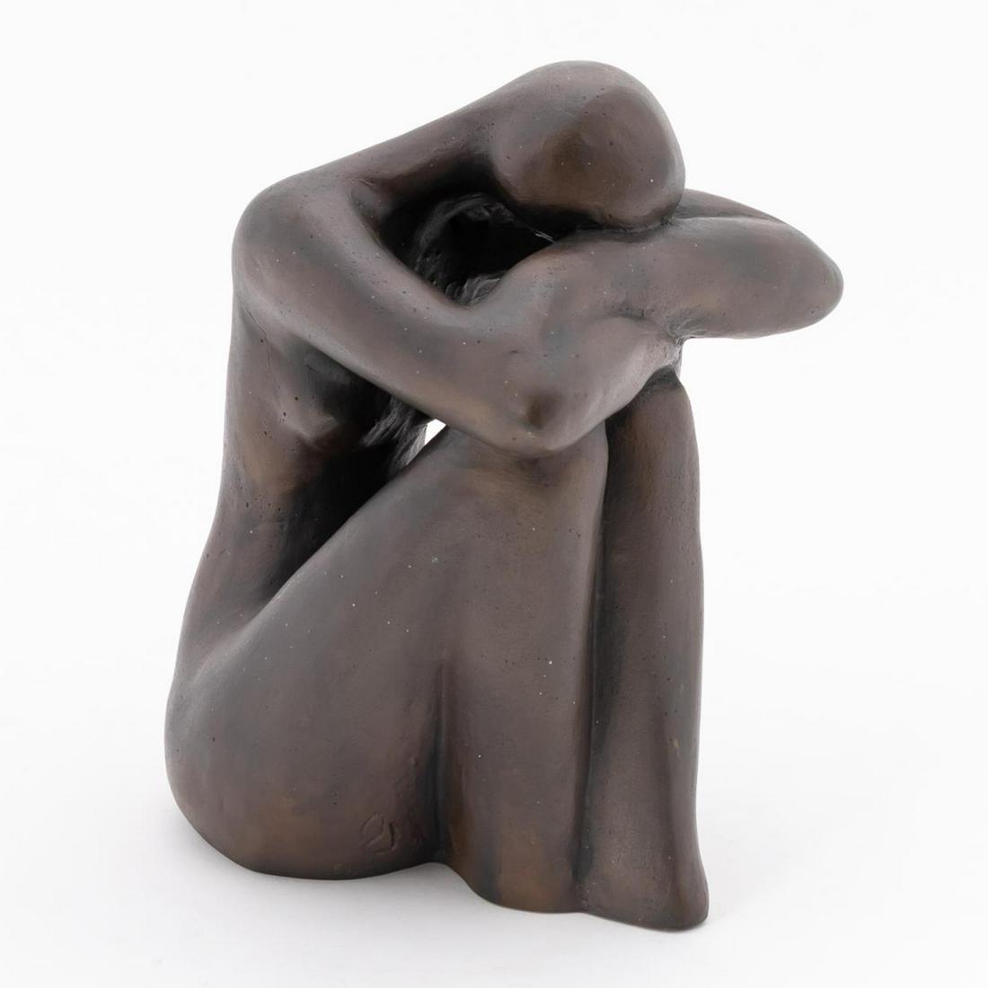 NOEMI SCHINDLER, MODERN FEMALE NUDE BRONZE: Noemi (Naomi) Schindler (German/Israel/France, 1919-1991). Stylized abstract seated female nude bronze. Signed with artist's cypher and numbered 5 of 25. Approx. h. 8.75"