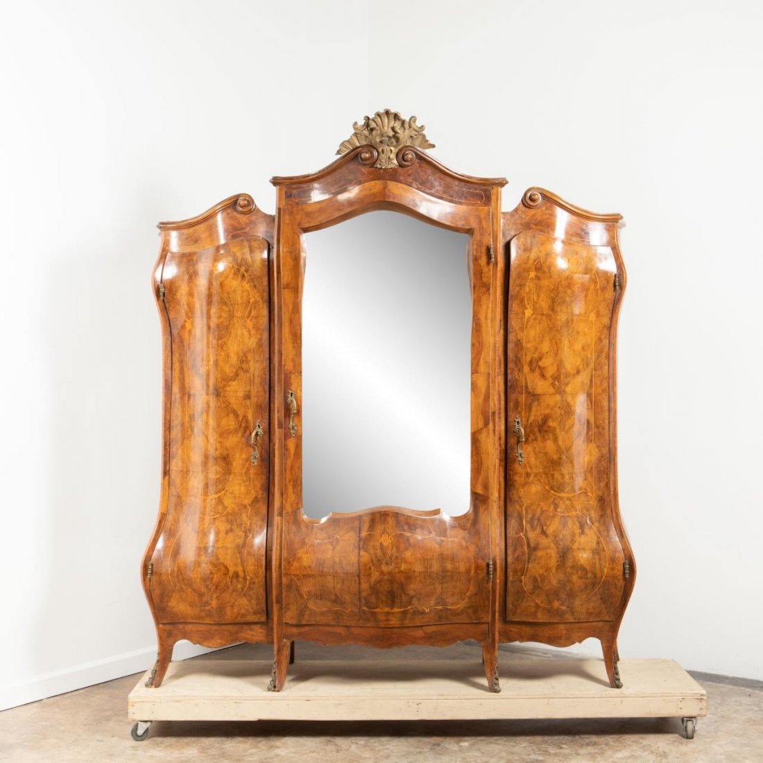 20TH C. ITALIAN ROCOCO STYLE BURL WALNUT ARMOIRE (1 of 8)