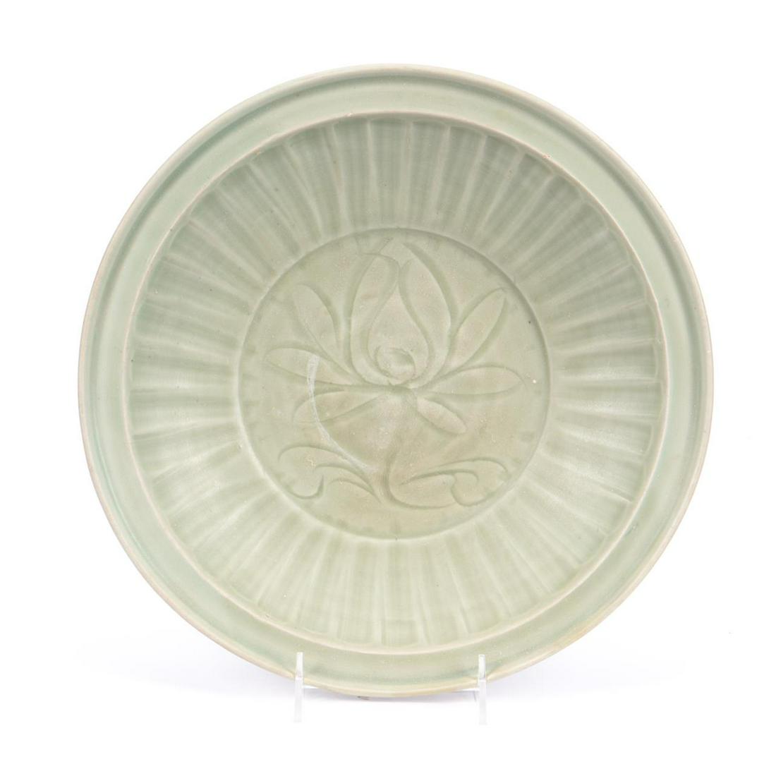 CHINESE CELADON GLAZED FLORAL CHARGER (1 of 4)