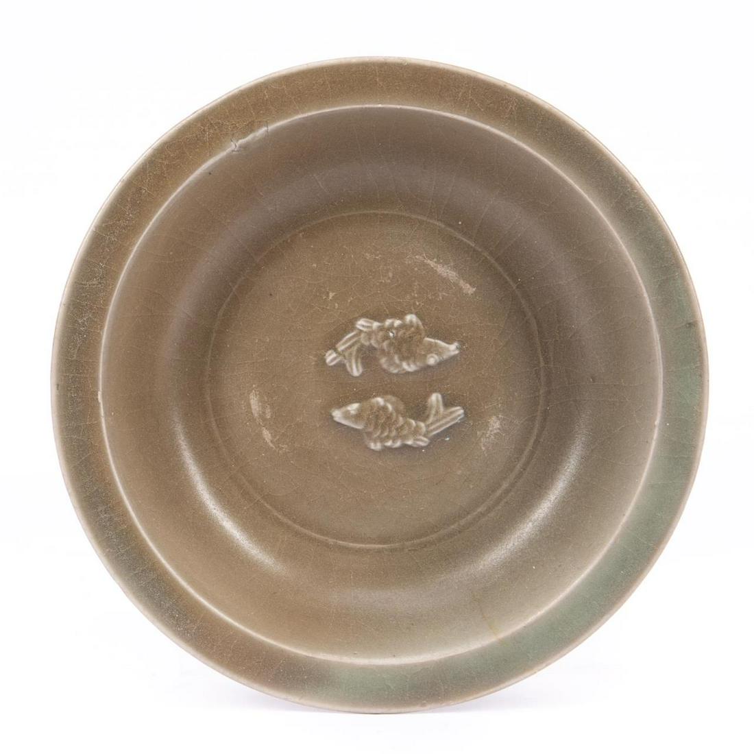 CHINESE SMALL CELADON SHALLOW MARRIAGE BOWL (1 of 4)