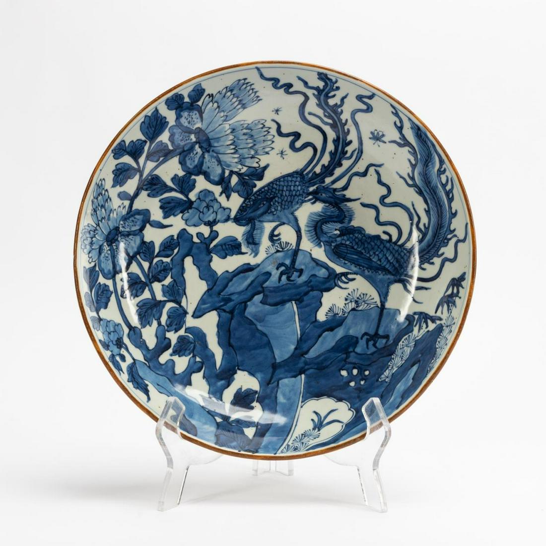 CHINESE LARGE BLUE & WHITE DRAGON CHARGER (1 of 4)