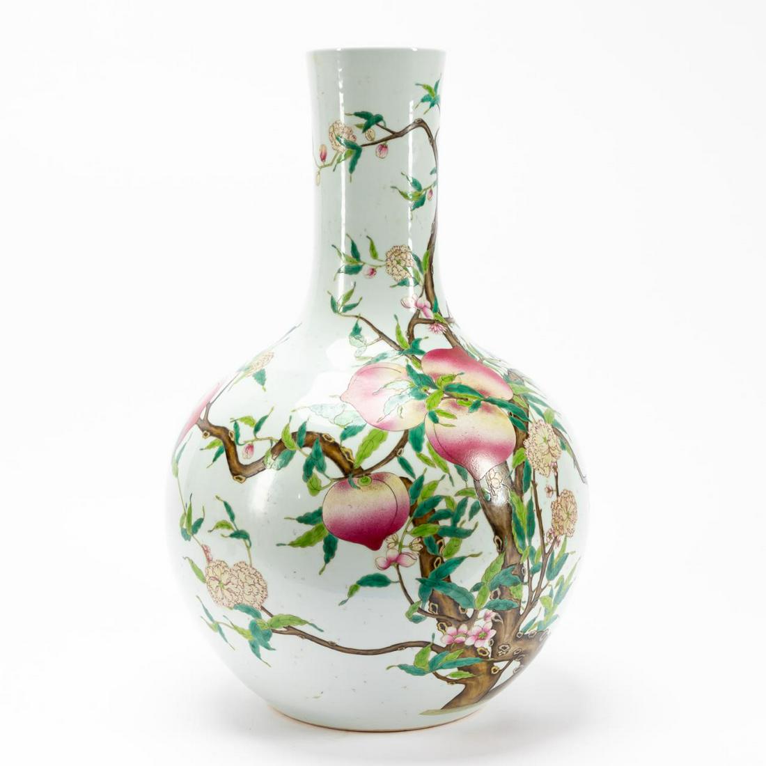 CHINESE LARGE BULBOUS PRUNUS MOTIF BOTTLE VASE (1 of 6)