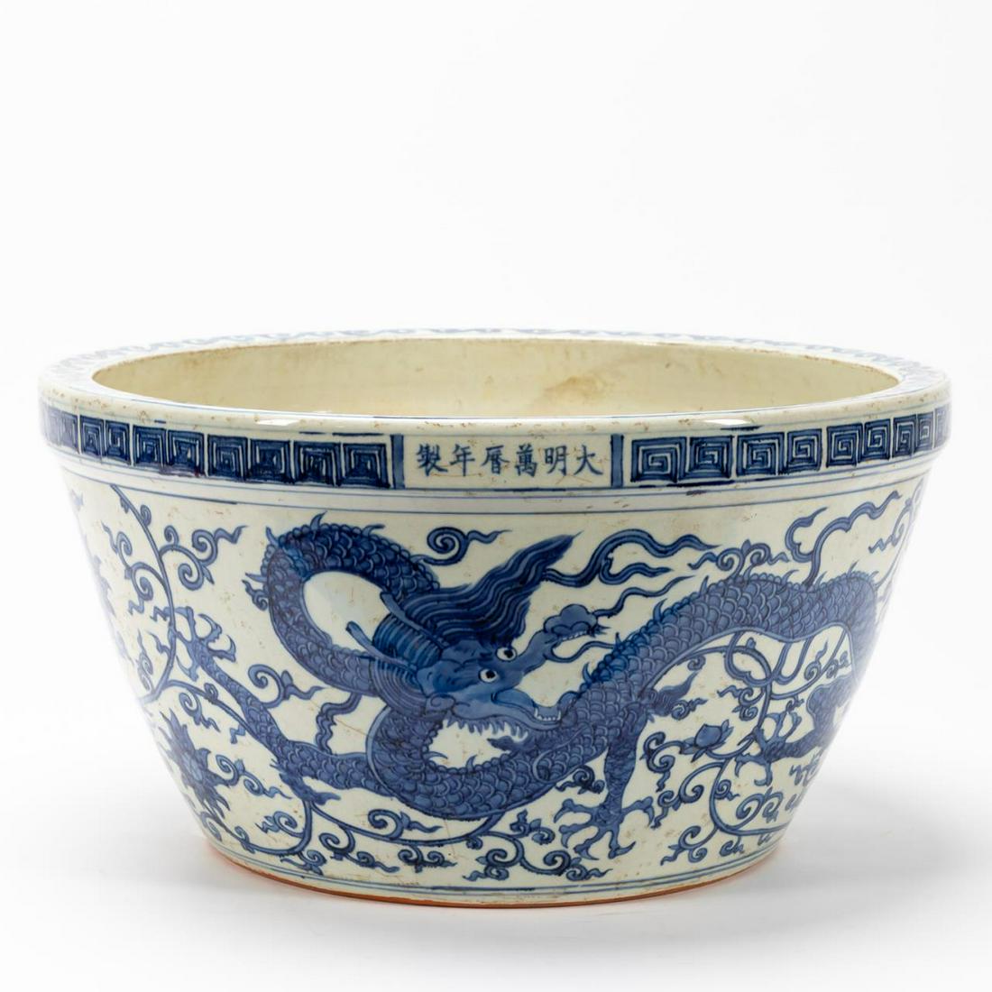 CHINESE LARGE BLUE & WHITE PORCELAIN PLANTER (1 of 6)