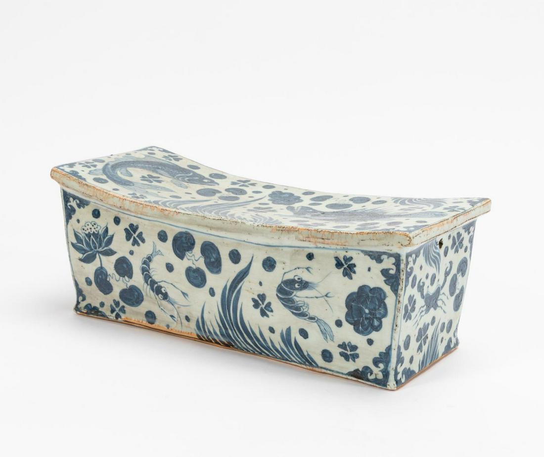 CHINESE BLUE & WHITE FISH MOTIF PORCELAIN PILLOW (1 of 5)