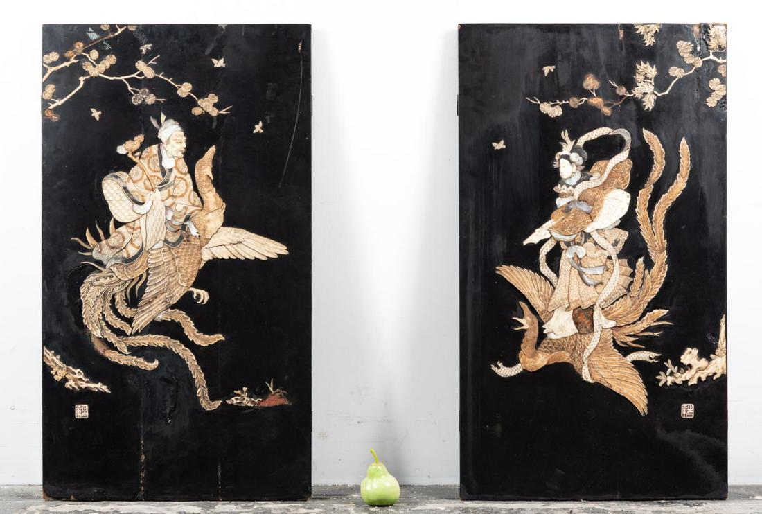 PAIR, L. 18TH C. JAPANESE LACQUER FIGURAL PANELS (1 of 7)