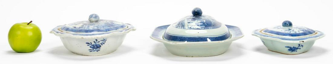 THREE LIDDED CANTON BLUE & WHITE PORCELAIN TUREENS (1 of 4)