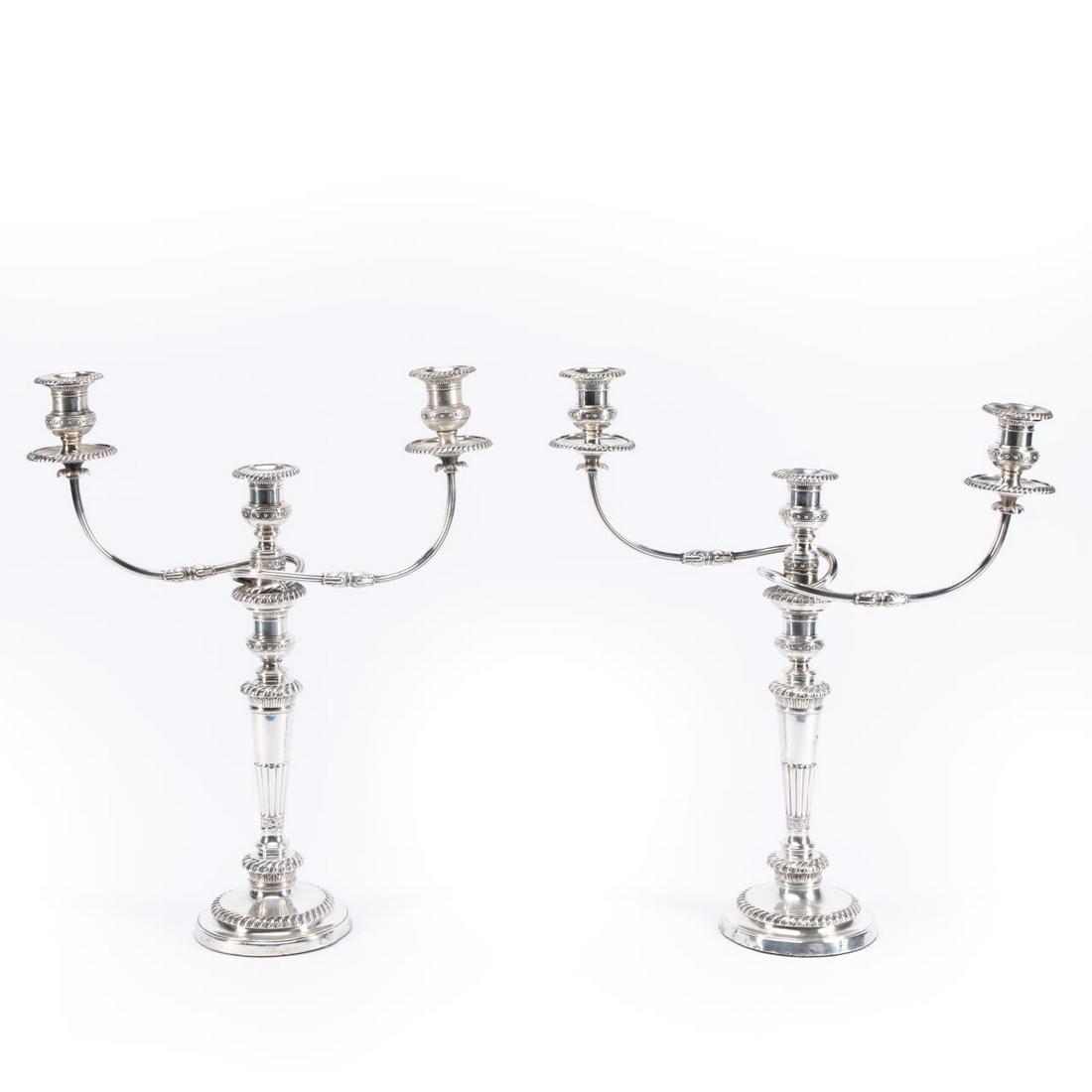 PAIR SHEFFIELD SILVERPLATE 3 LIGHT CANDELABRA (1 of 6)