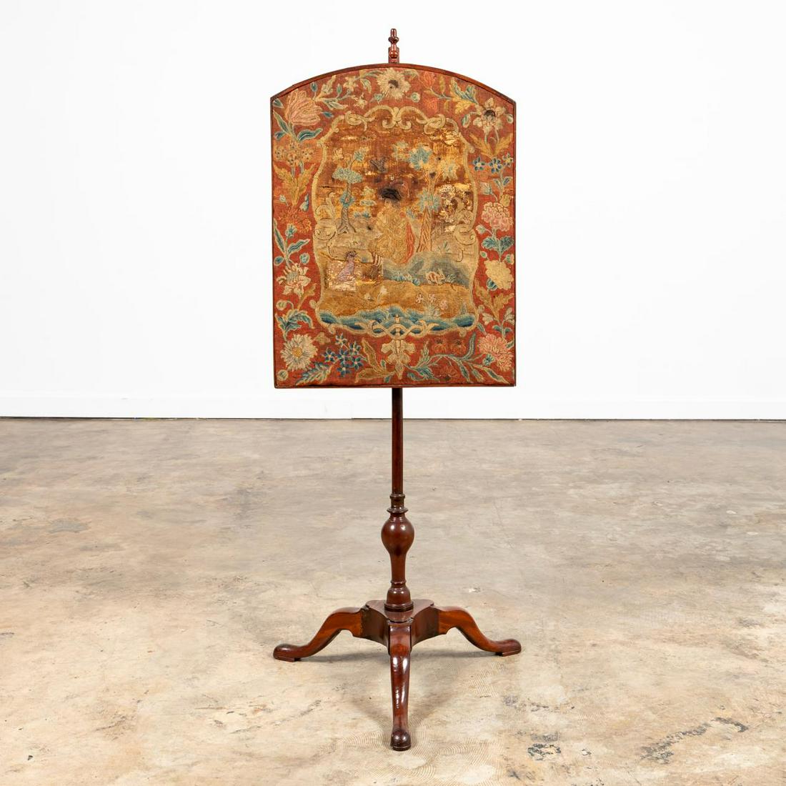 18TH C. ENGLISH NEEDLEWORK FIREPLACE POLE SCREEN (1 of 7)