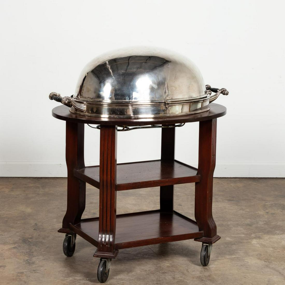 DOMED ARMORIAL ENGLISH SILVERPLATE MEAT TROLLEY (1 of 4)
