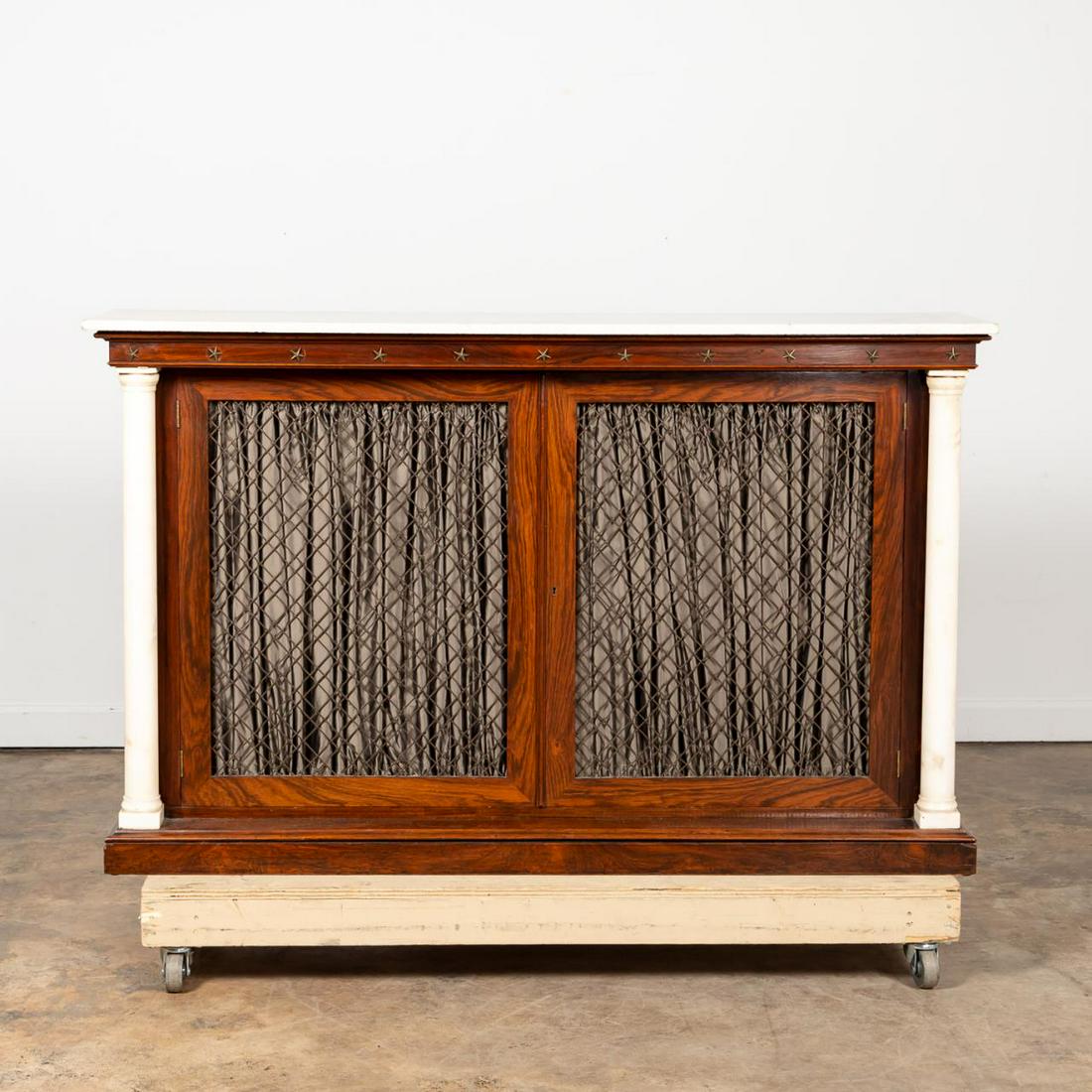 20TH C. REGENCY STYLE MARBLE TOP LIBRARY CABINET (1 of 7)