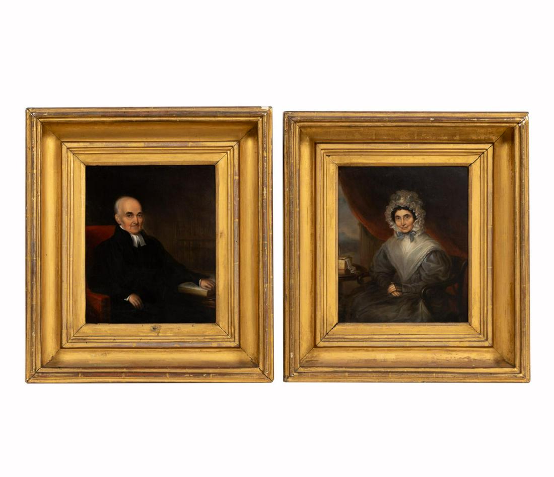 ENGLISH PAIR PORTRAIT PAINTINGS, GILTWOOD FRAMES (1 of 3)