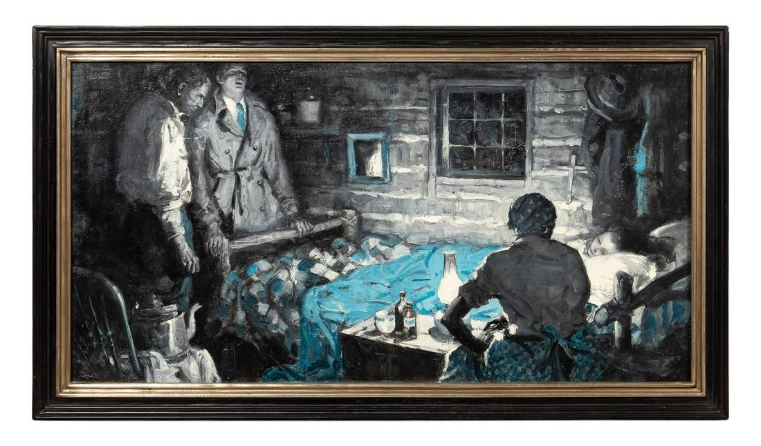 AMERICAN ILLUSTRATOR BENTON CLARK, "NIGHT VIGIL": Benton Henderson Clark (American/Ohio) "Night Vigil" -1946, oil on canvas. Signed and dated upper left. Note: This illustration was for "Shine On, Shine On!" by Charleston born author Octavus Roy Cohe