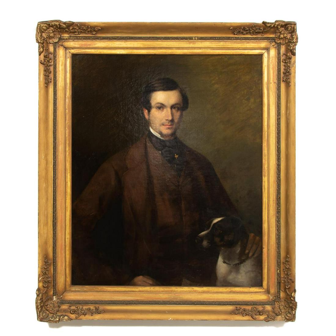 PORTRAIT OF SPORTSMAN AND HIS DOG, GILTWOOD FRAME (1 of 4)
