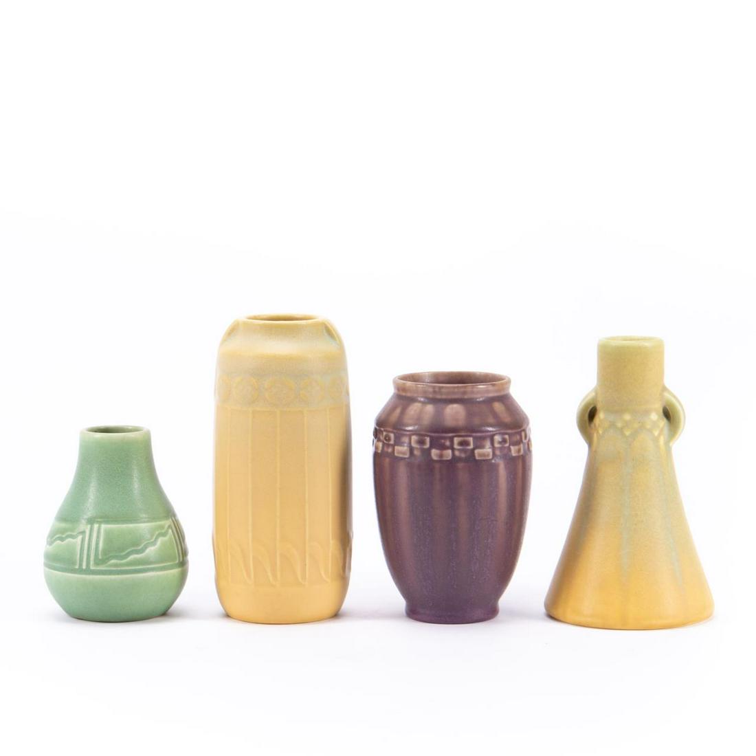 FOUR E. 20TH C. ROOKWOOD MATTE ART POTTERY VASES (1 of 5)