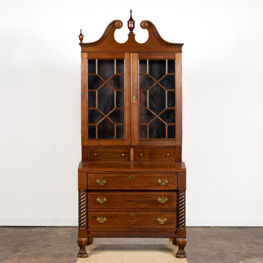 19TH C. AMERICAN MAHOGANY SECRETARY WITH PAW FEET (1 of 5)