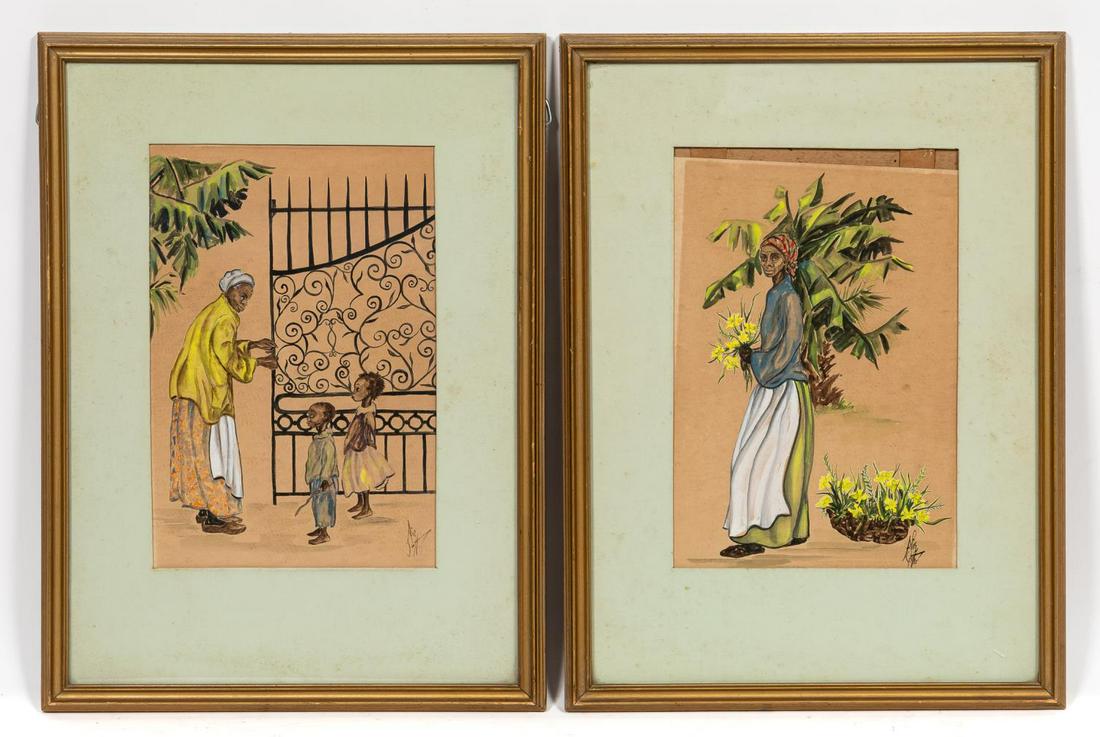 2 PCS, ALICE SCOTT, CHARLESTON GOUACHE FIGURES (1 of 6)