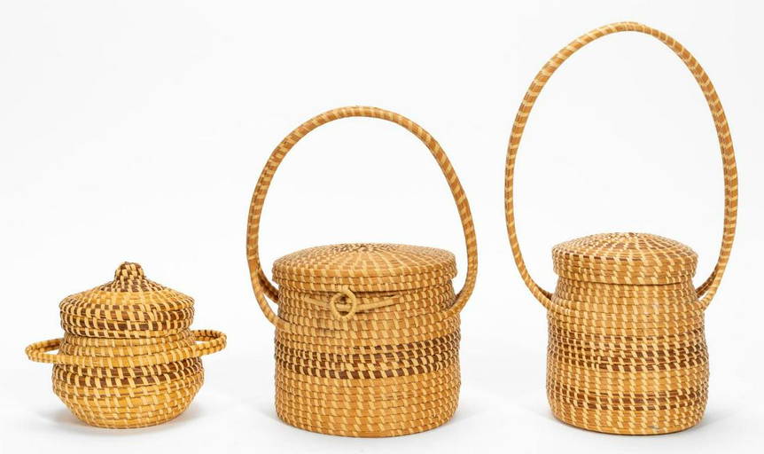 3 Mount Pleasant, Sc Sweetgrass Lidded Baskets