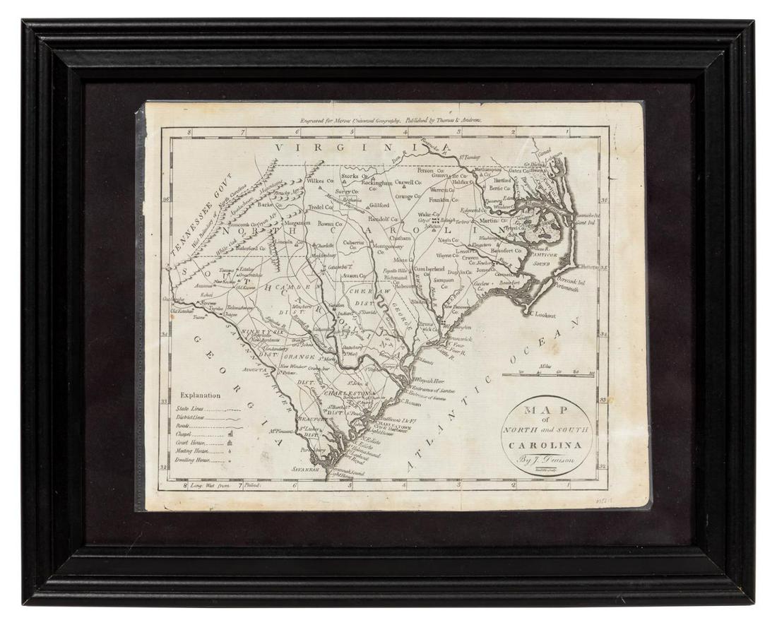 1796 MAP OF NORTH & SOUTH CAROLINA, DENISON, FRAME (1 of 2)