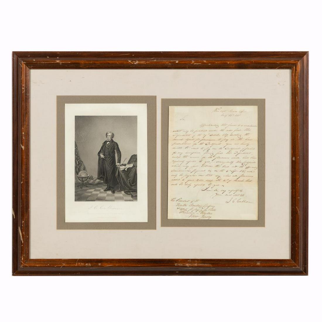 JOHN C. CALHOUN SIGNED LETTER & ENGRAVING, FRAMED (1 of 4)