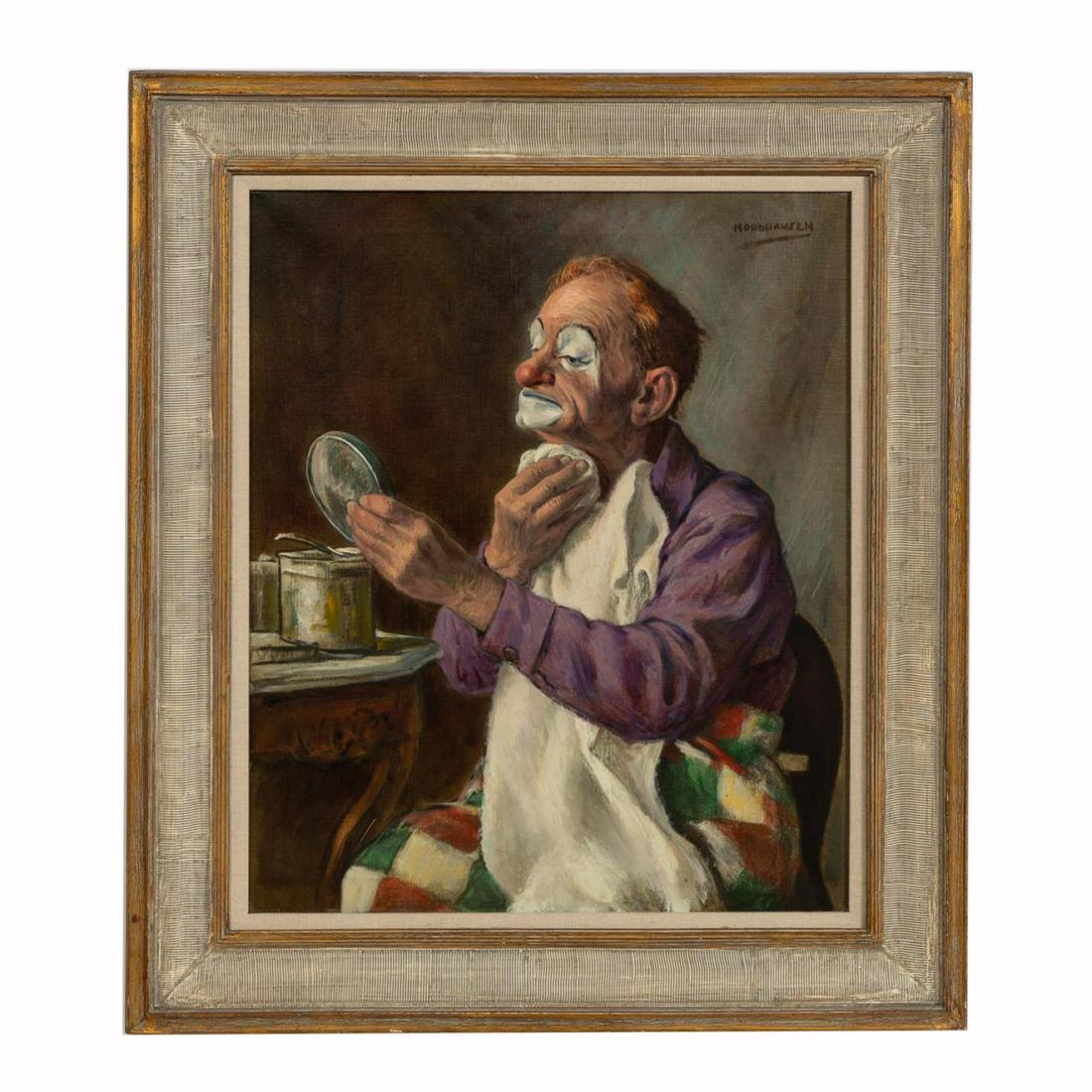 AUGUST NORDHAUSEN, CLOWN APPLYING MAKE UP, FRAMED (1 of 4)
