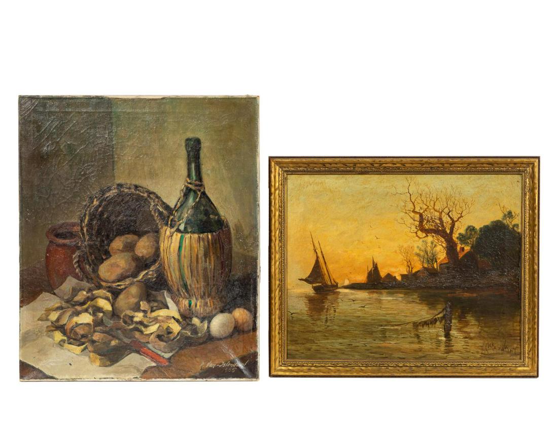 2 PCS, STILL LIFE AND LANDSCAPE OILS ON CANVAS (1 of 6)