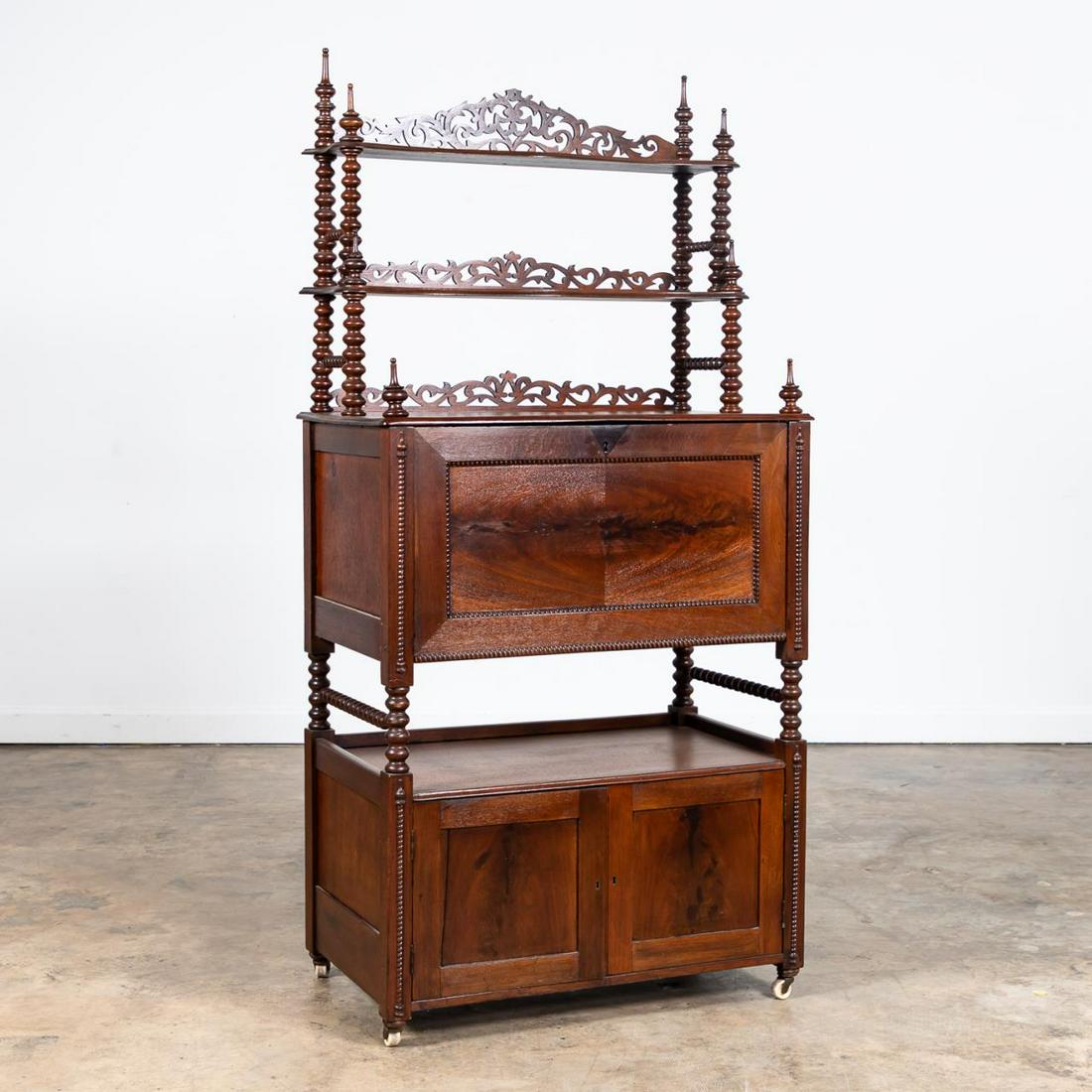 19TH C. DROP FRONT DESK WITH BOBBIN TURNED SHELVES (1 of 6)